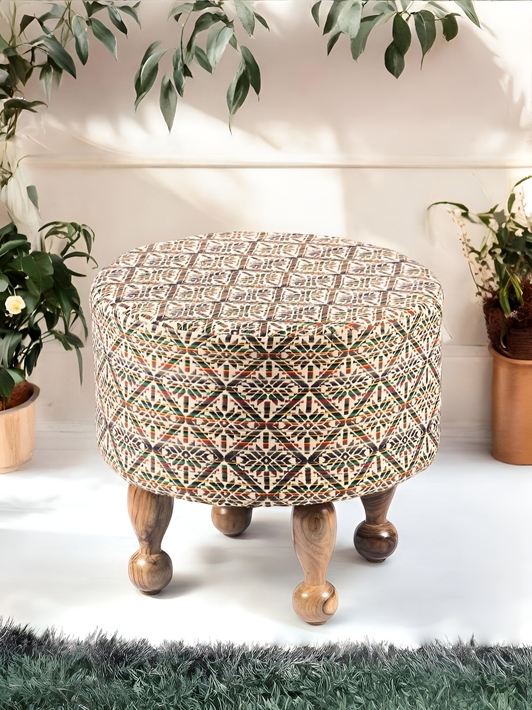 

Ikiriya Beige & Brown Woven Design Round Ottoman