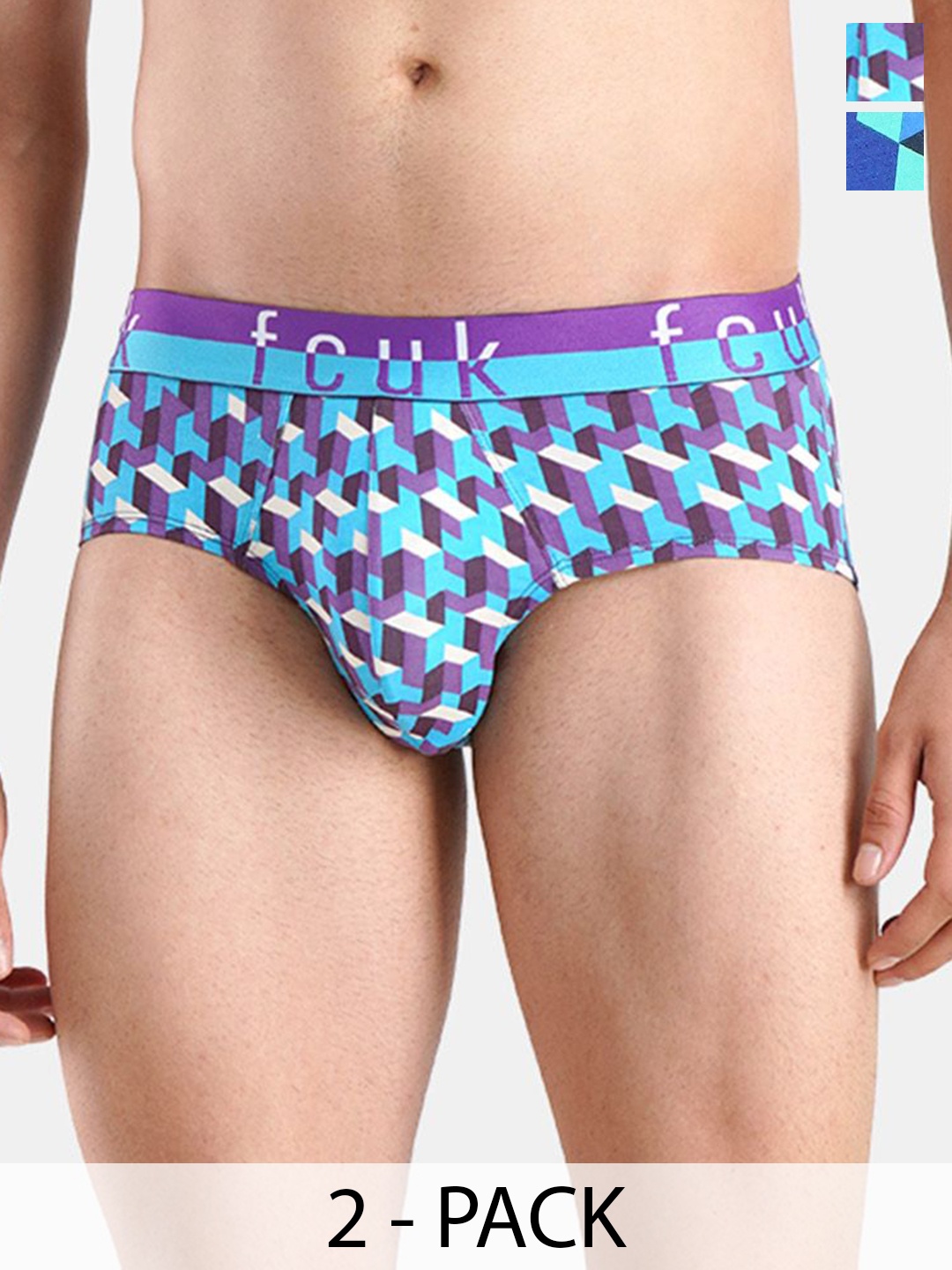 

FCUK Pack Of 2 Printed Cotton Hipster Briefs - DOVER-BAMARNATH PURPLE-SURF THE WEB AOPS