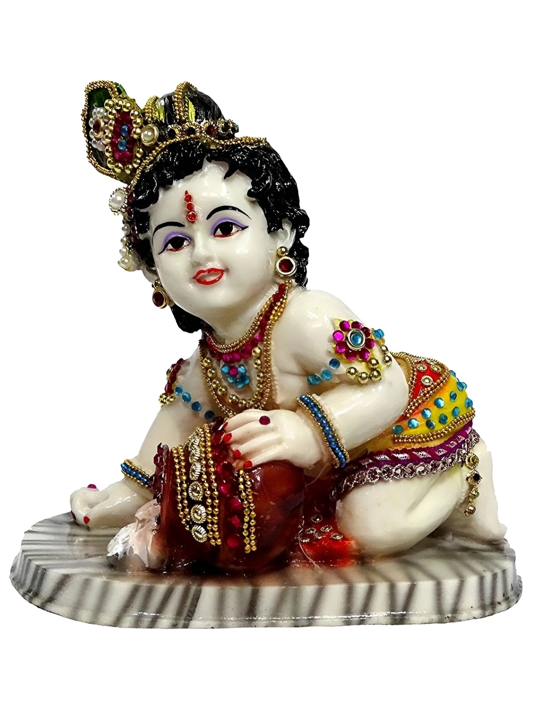

NAYRA HANDICRAFTS White & Yellow Lord Krishna Makhan Chor Kanha Idol Showpiece