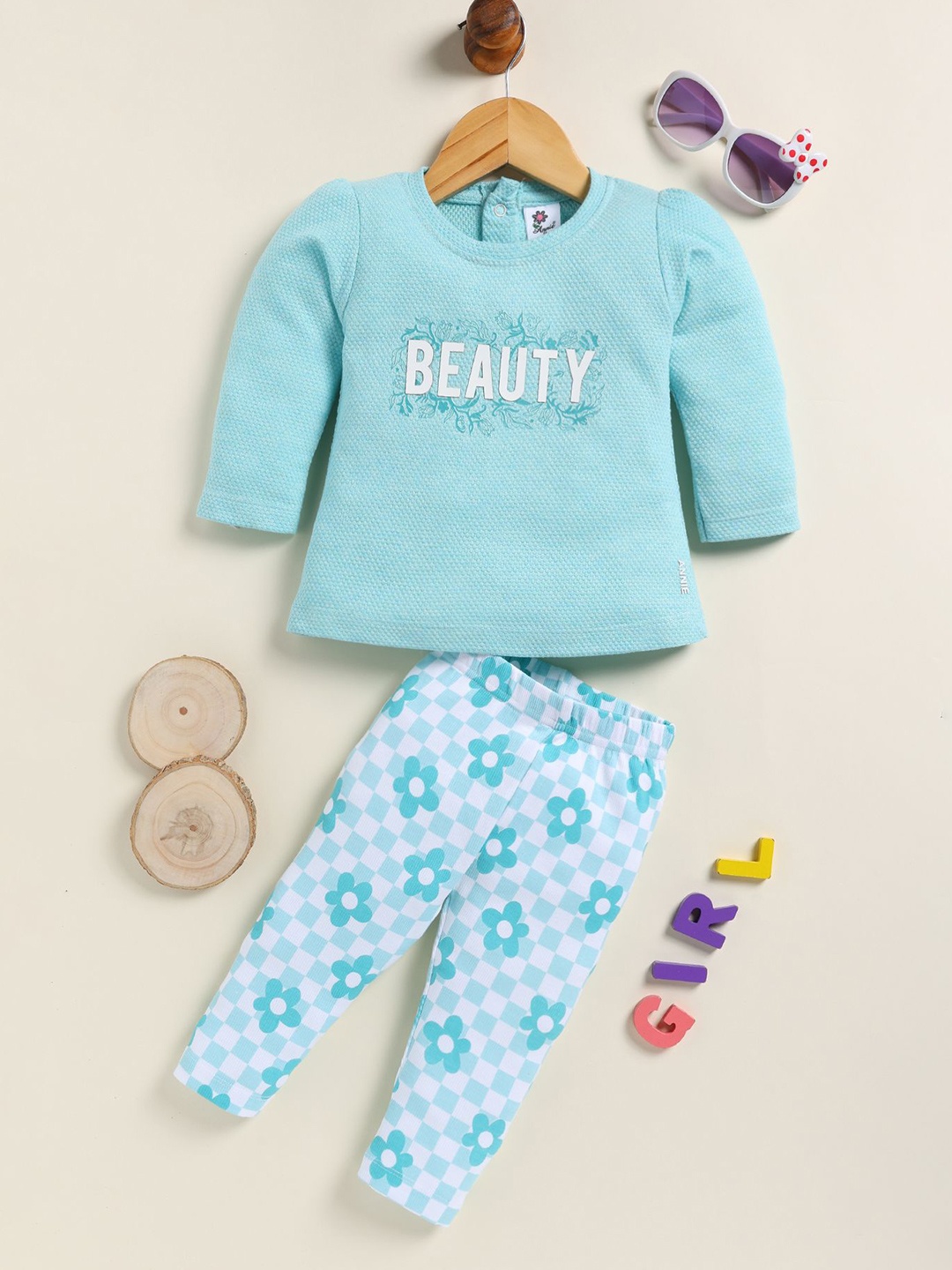 

Annie Girls Printed Top with Pyjamas, Blue