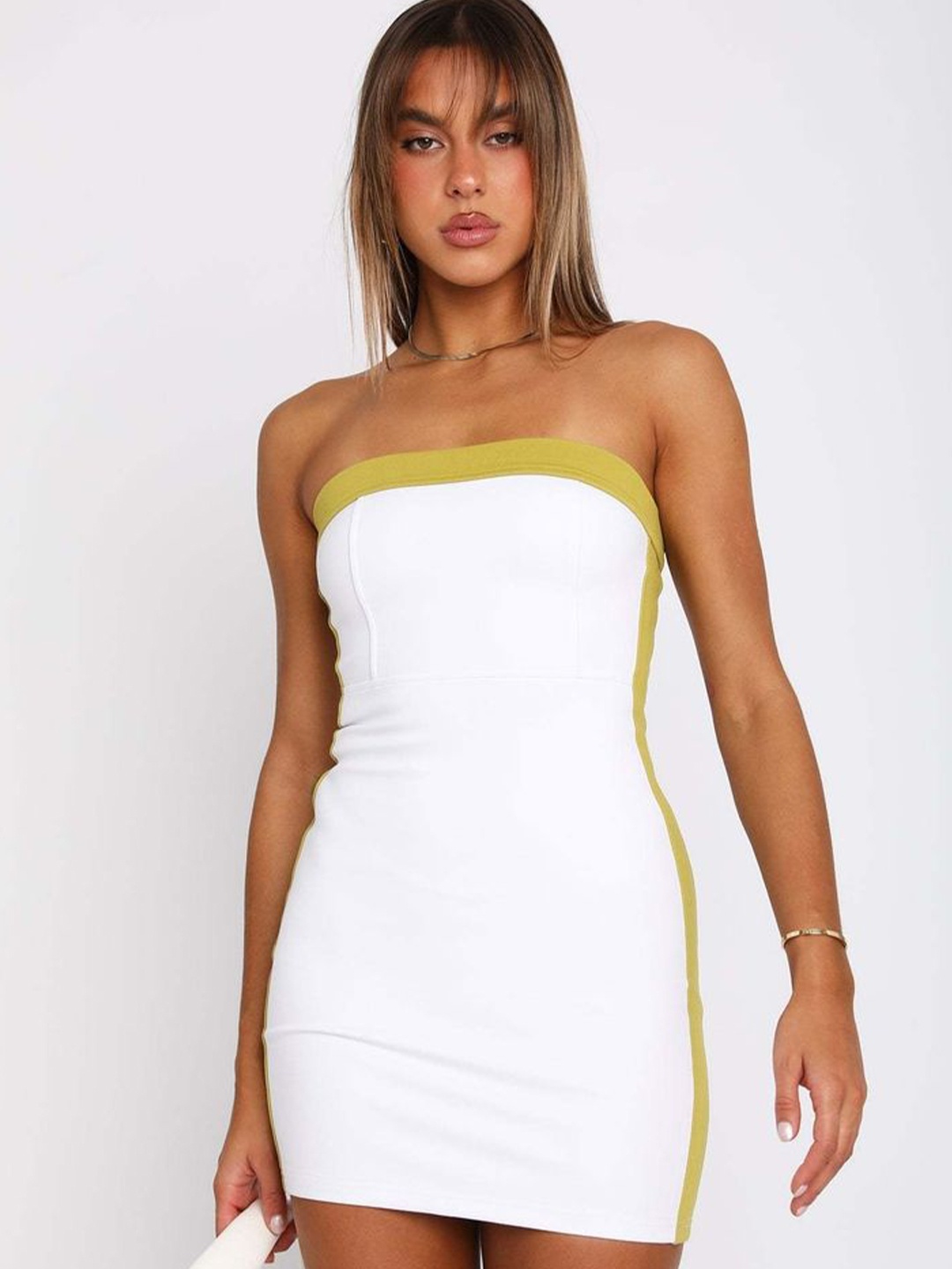 

LULU & SKY Strapless Colourblock Bandeau Mini Dress, White