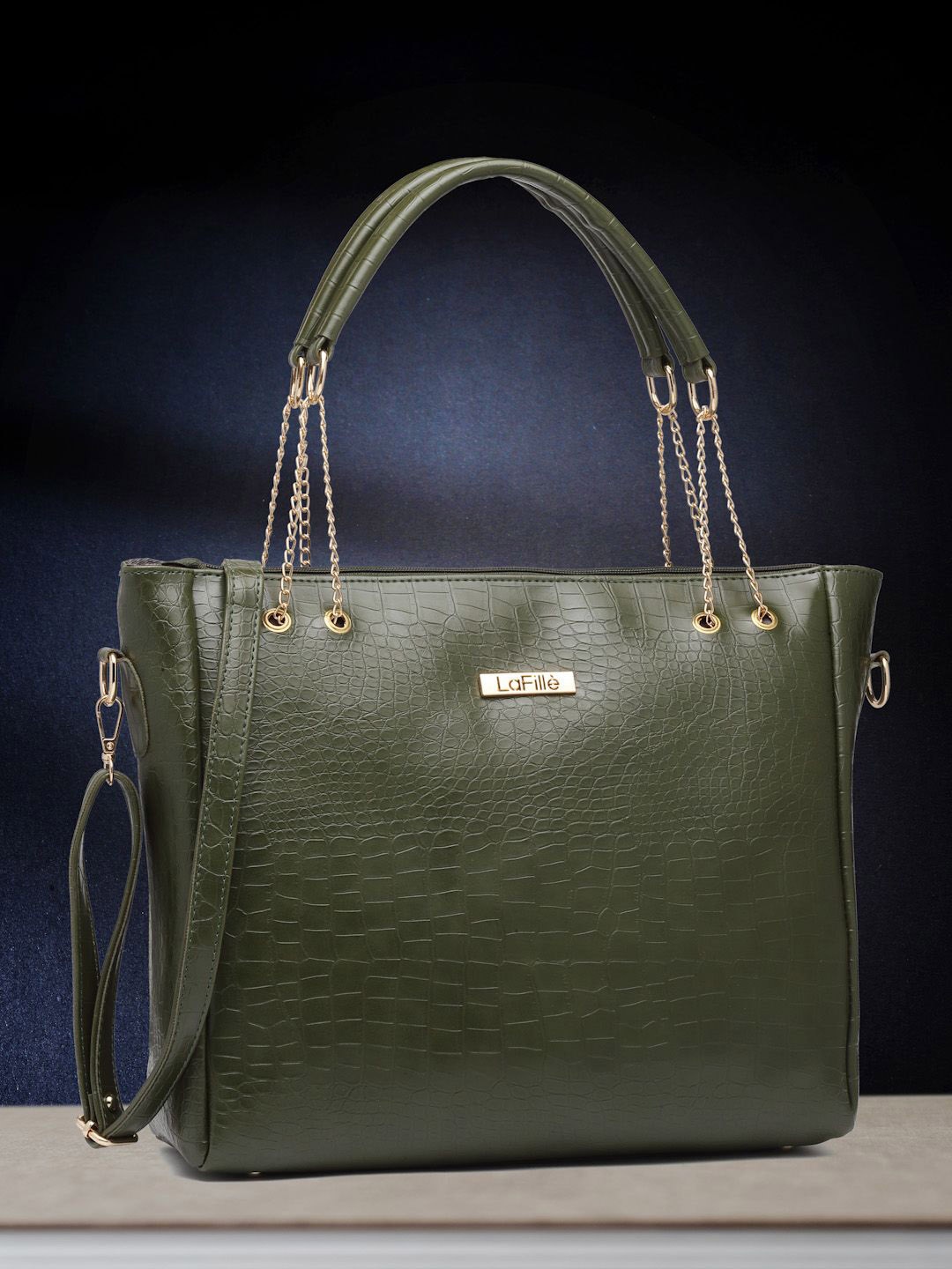 

LaFille PU Structured Handheld Bag with Cut Work, Green