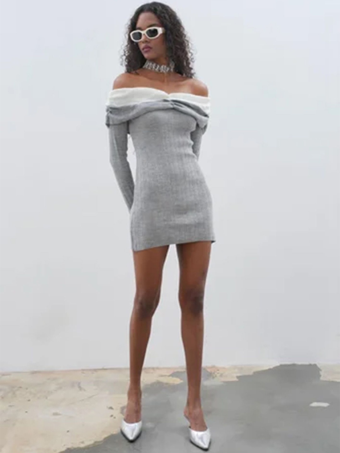 

LULU & SKY Off-Shoulder Bodycon Mini Dress, Grey