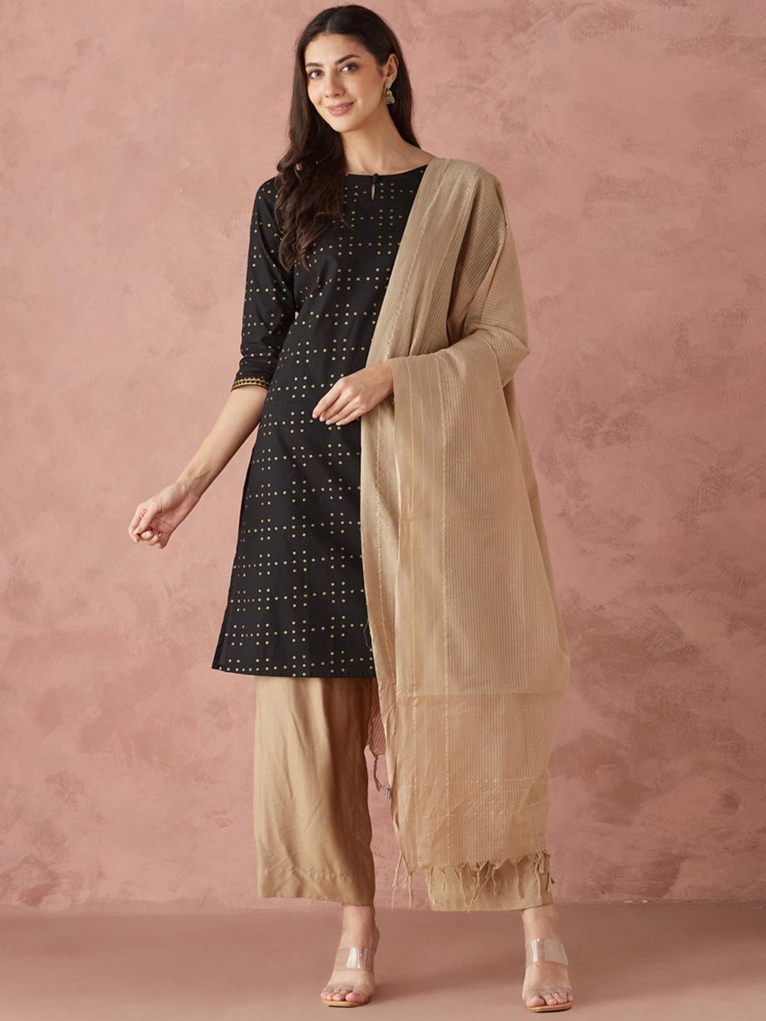 

Fabindia Women Ethnic Motifs Printed Kurta, Black