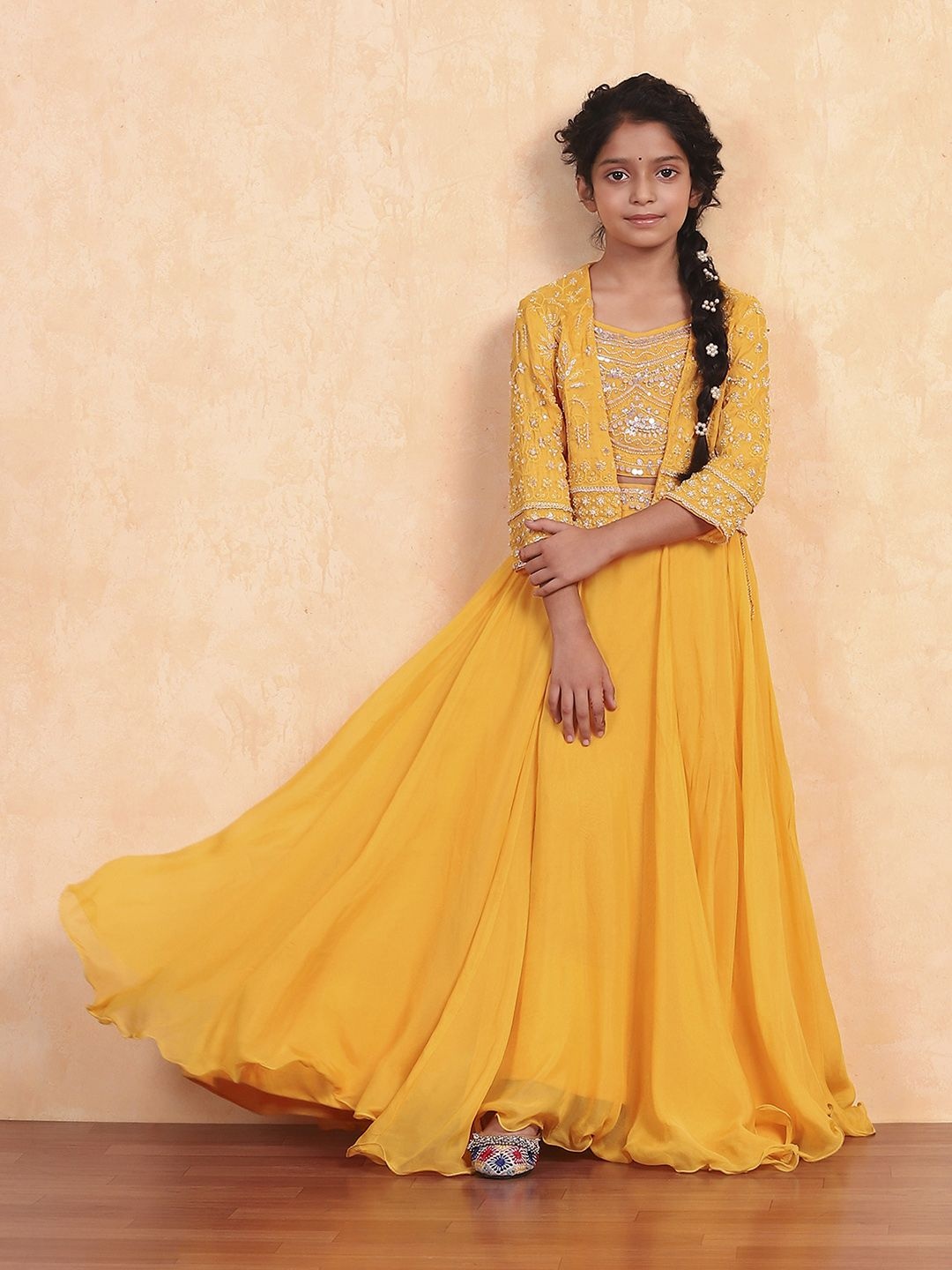 

Biba Girls Embroidered Ready to Wear Lehenga &, Yellow