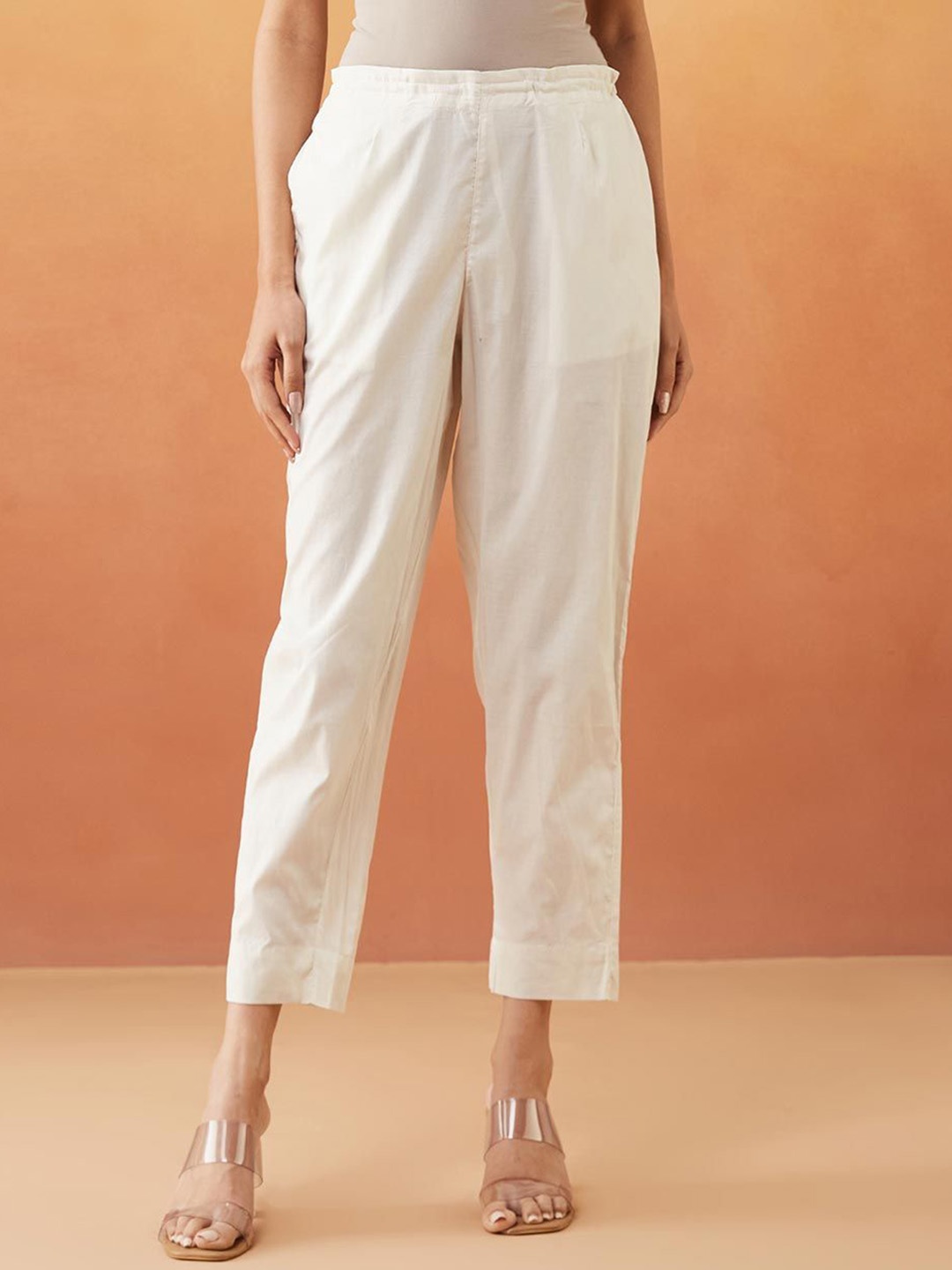 

Fabindia Women Regular Fit Cotton Trousers, Cream