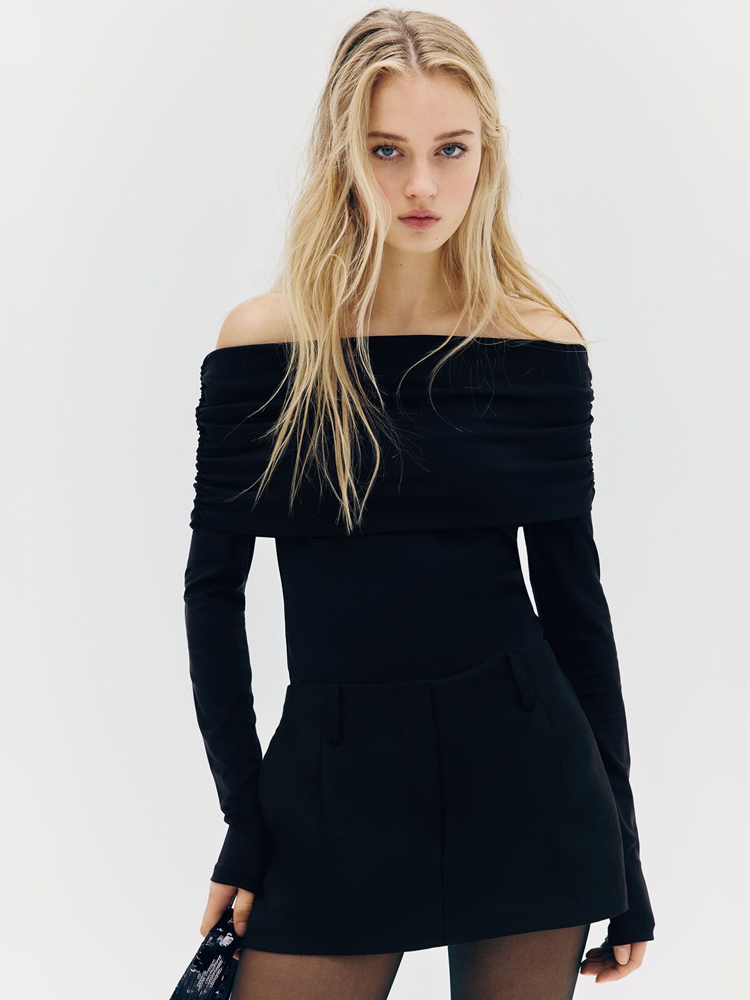 

H&M Gathered Off-The-Shoulder Top, Black