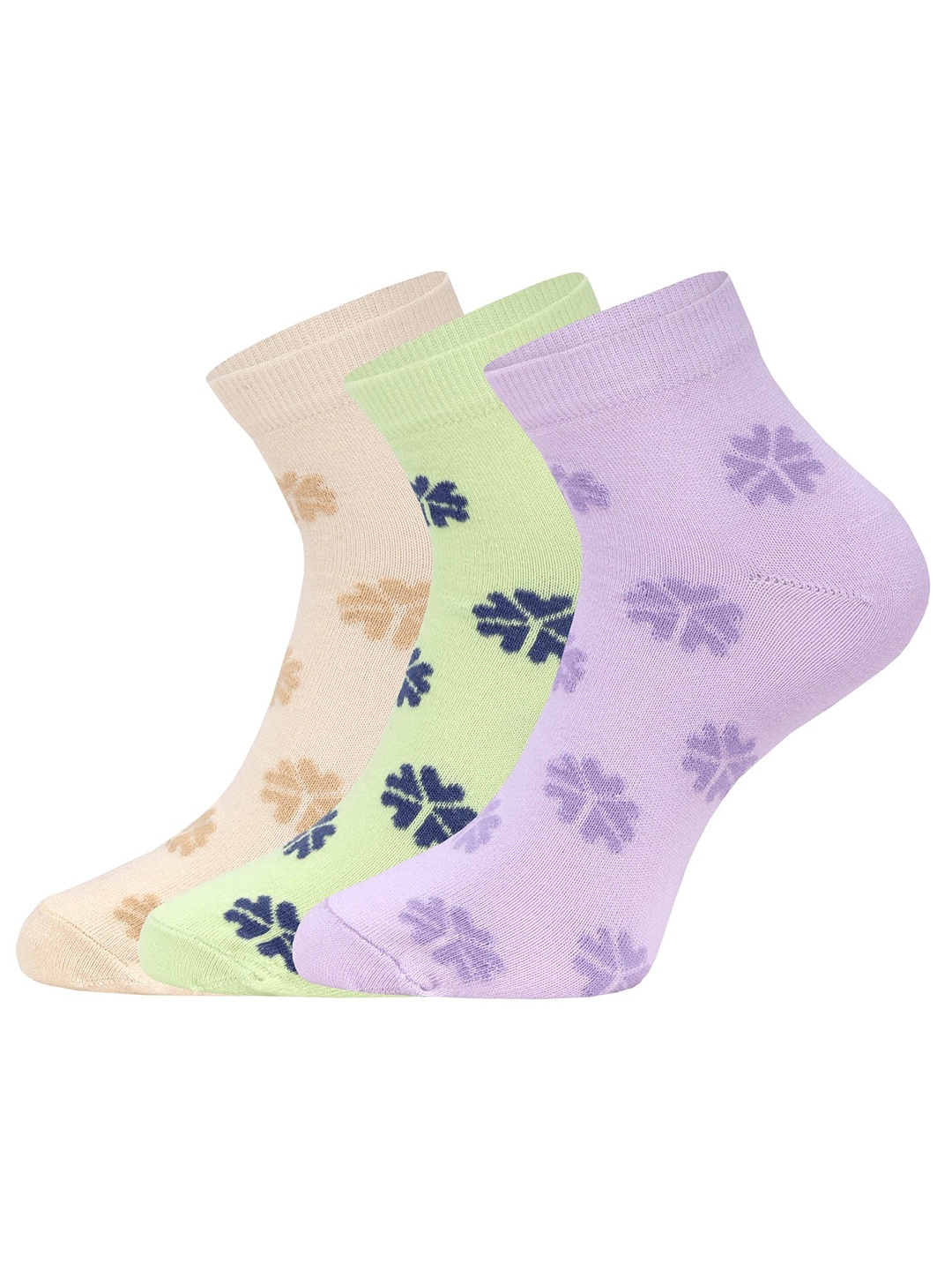 

FABdon Women Pack Of 3 Patterned Ankle-Length Cotton Socks, Cream