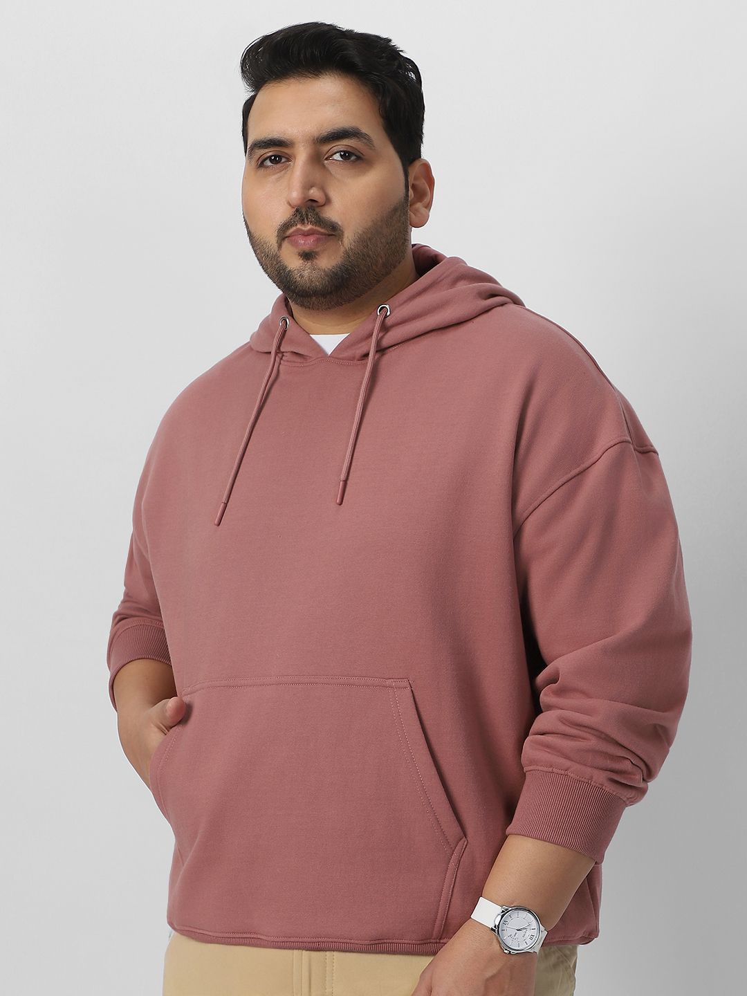 

Urbano Plus Men Plus Size Cotton Solid Oversized Hooded Neck Pullover Sweatshirt, Pink