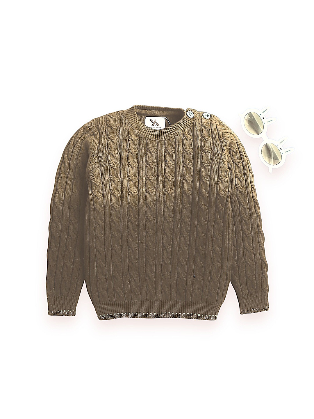 

Yellow Apple Boys Cable Knit Woollen Pullover, Beige