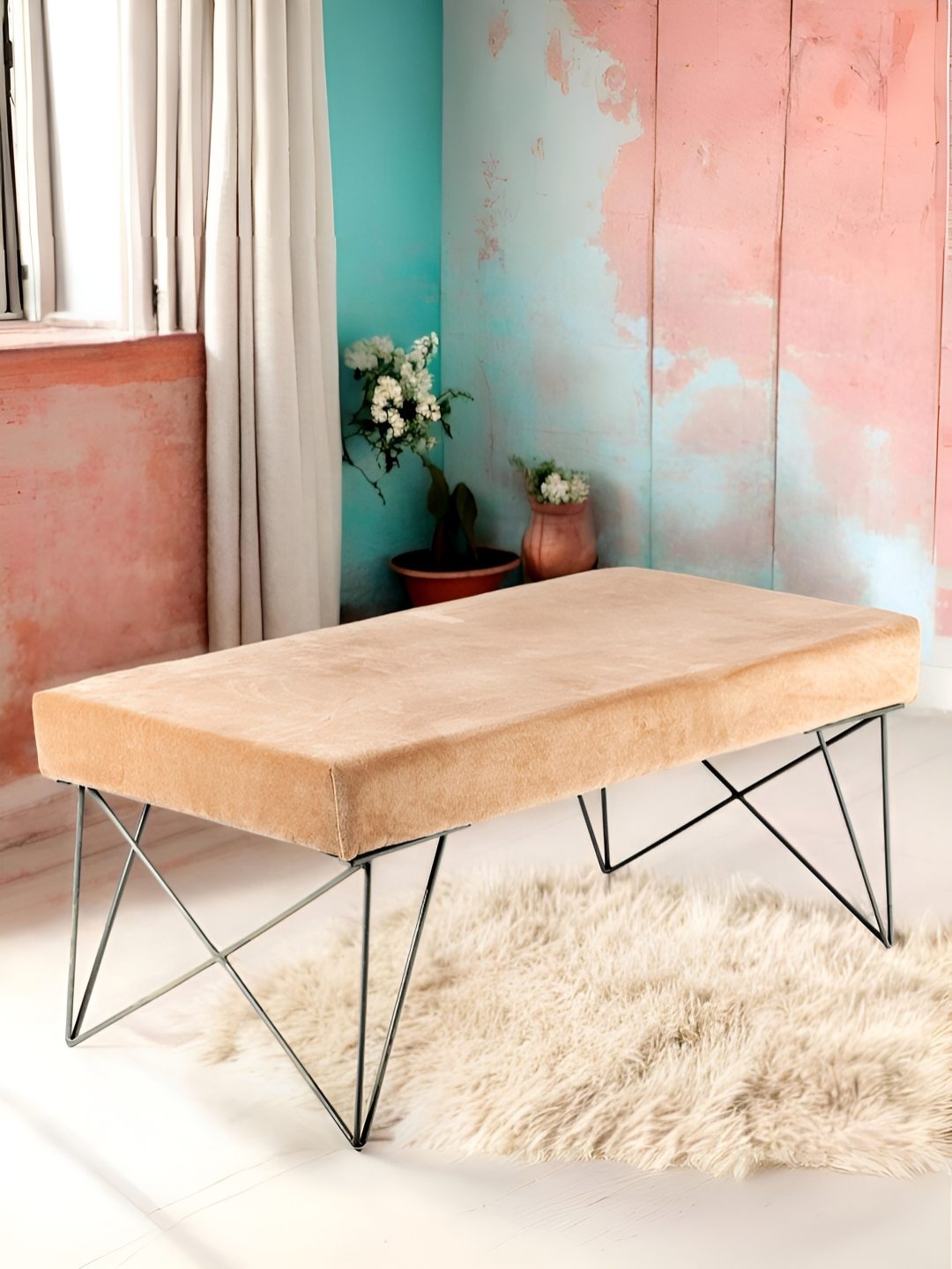 

Ikiriya Pink Sheesham Wood Accent 2-Seater Bench With Metal Legs