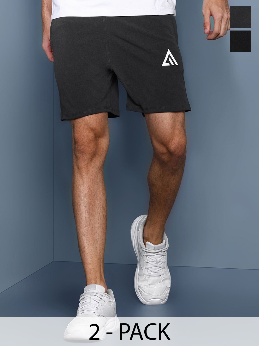 

ADRENEX Men Pack of 2 Regular Fit Mid-Rise Sports Shorts, Black