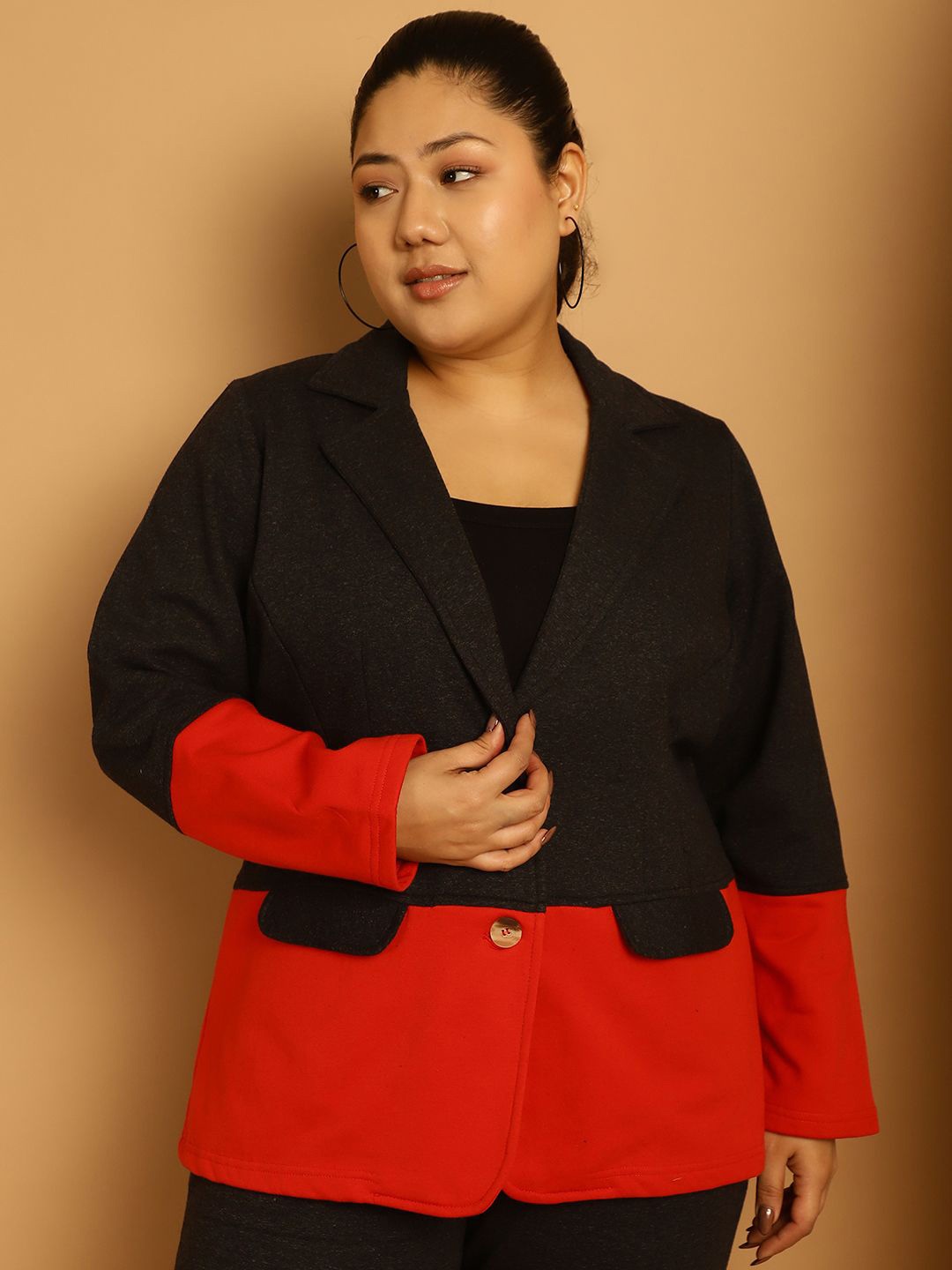 

theRebelinme Women Colourblocked Fleece Open Front Jacket, Charcoal