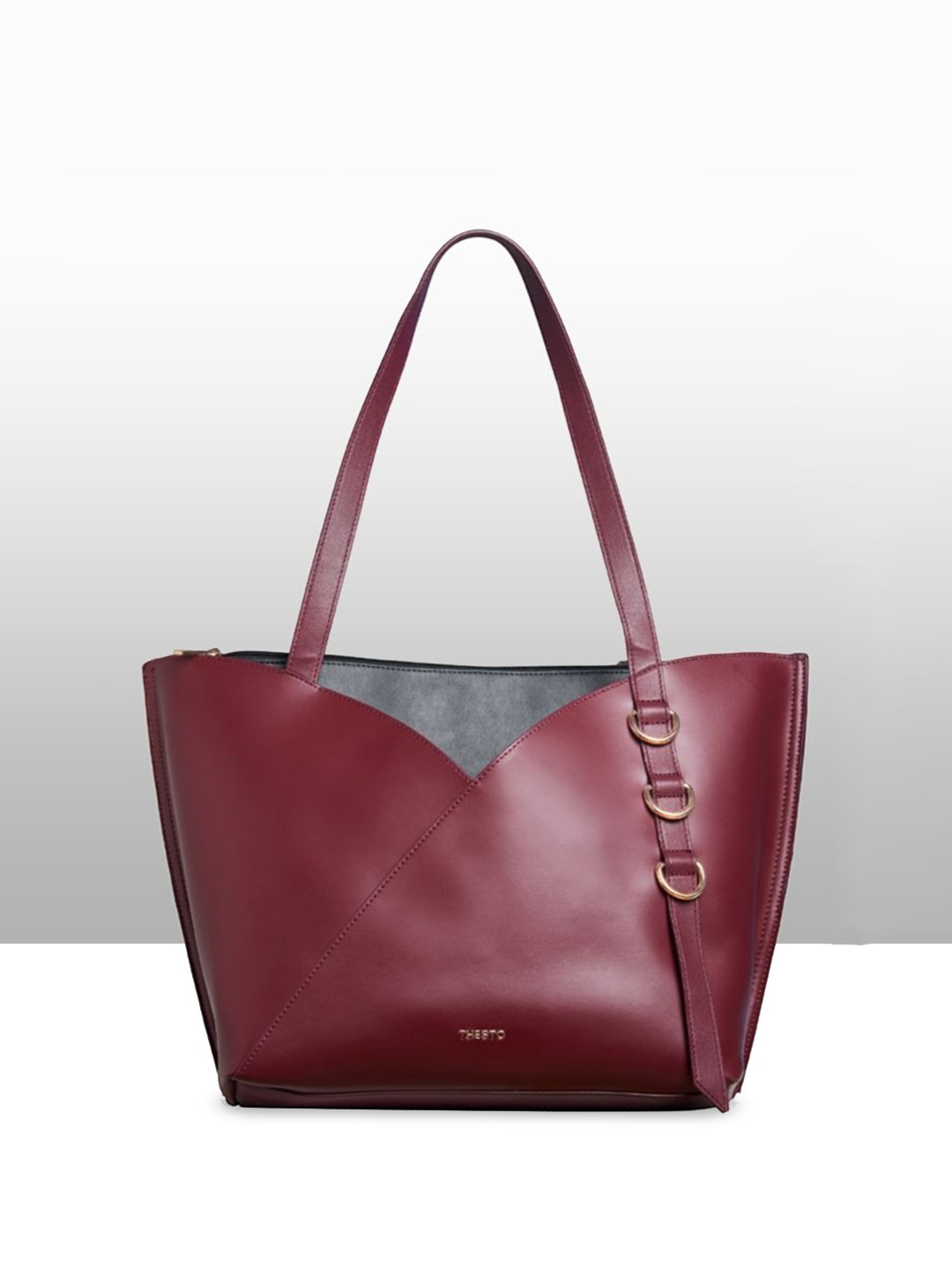 

THESTO Colourblocked PU Structured Shoulder Bag with Cut Work, Maroon