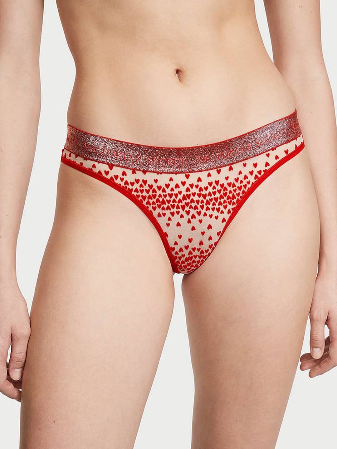 

Victoria's Secret Logo Flocked Mesh Thong Panty 1124034460DM, Beige