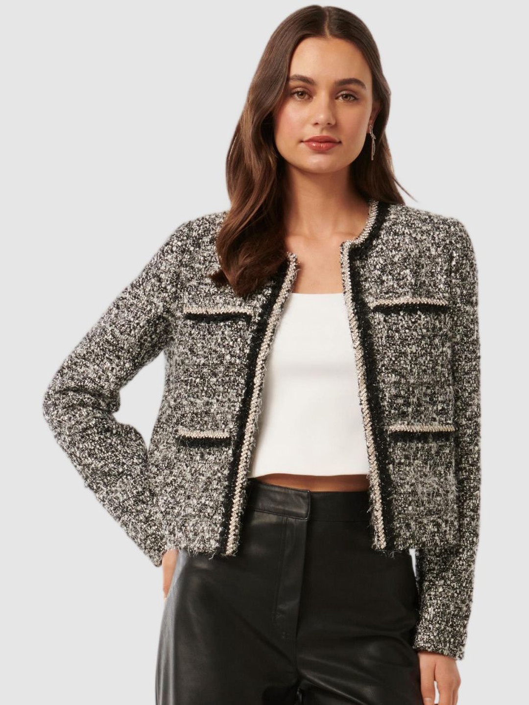 

Forever New Women Open Front Jacket, Silver