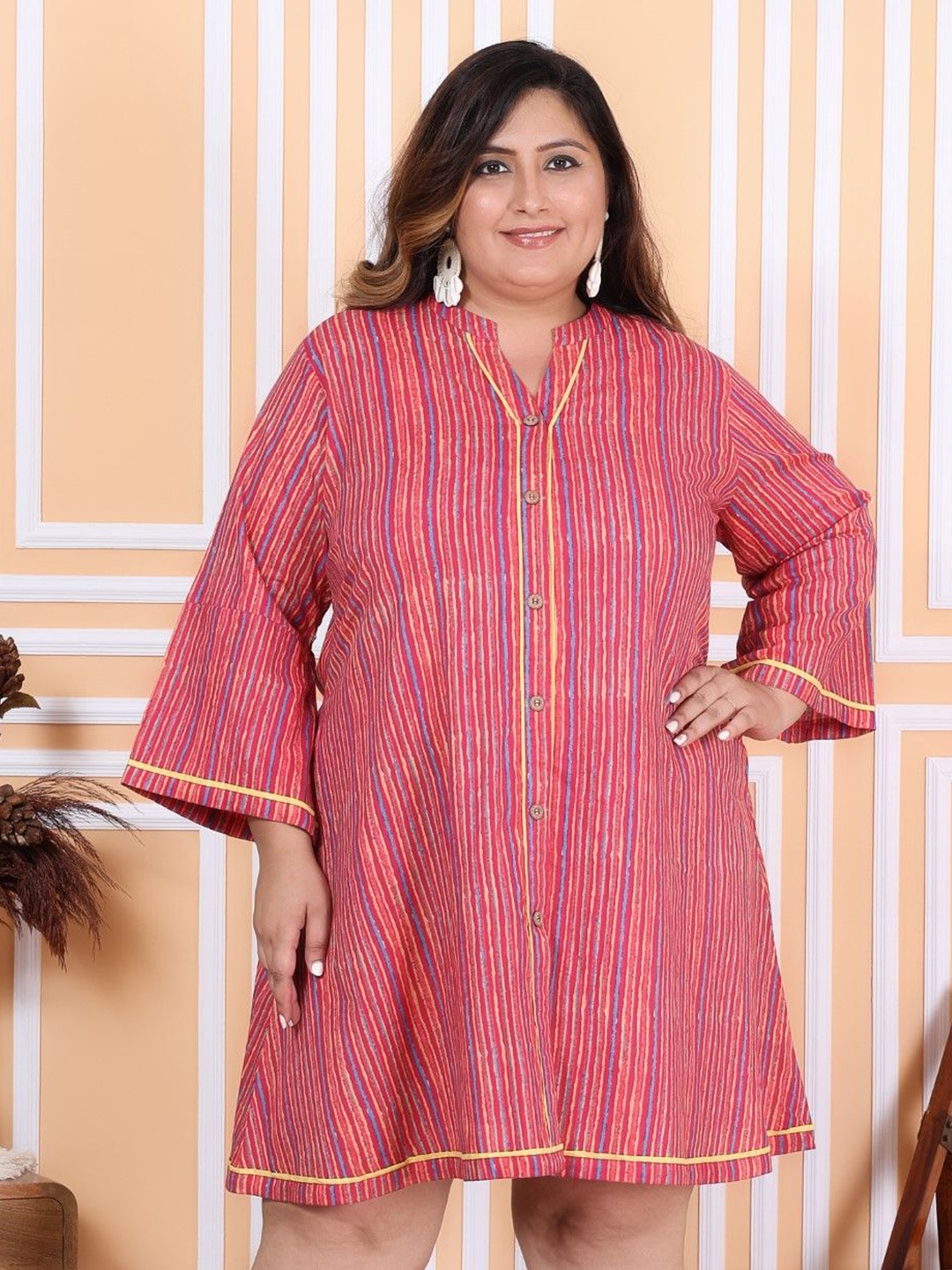 

Swasti Ethnic Motifs Print A-Line Dress, Pink