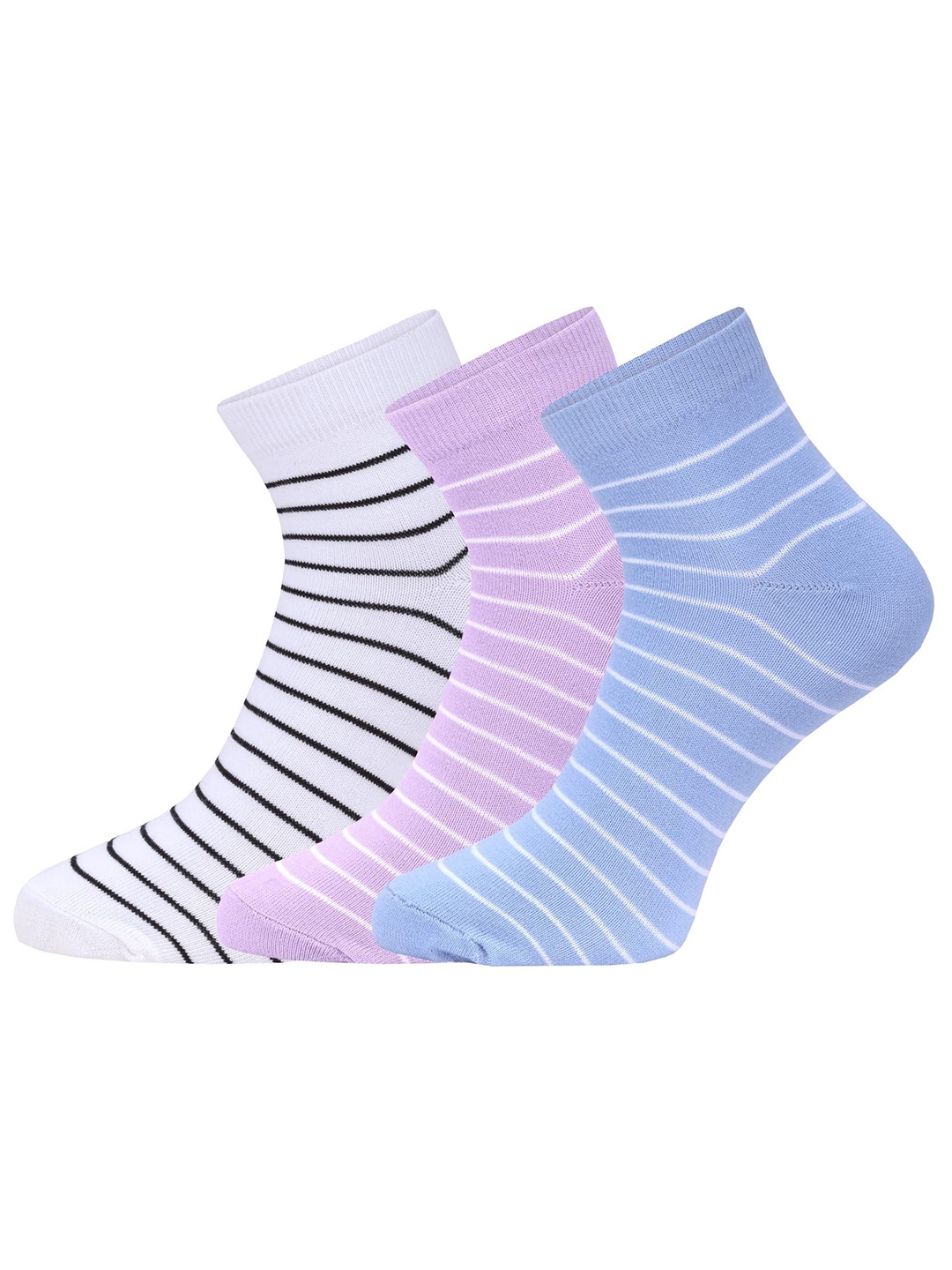 

FABdon Women Pack Of 3 Striped Anti-Bacterial Ankle Length Socks, White