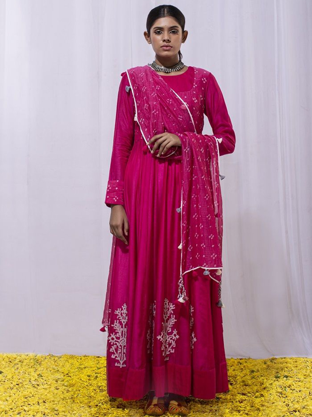 

SUSHRAM Women Embroidered Angrakha Kurta with Trousers & With Dupatta, Pink