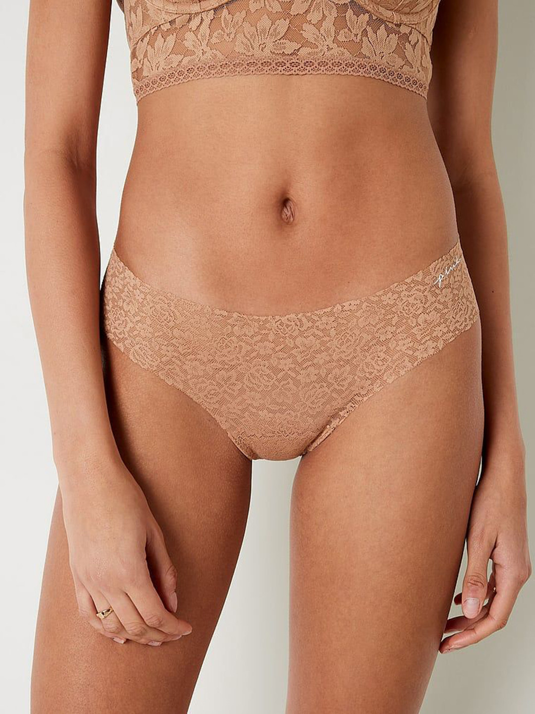 

Victoria's Secret PINK No-Show Soft Lace Thong Briefs 1120739862H0, Beige