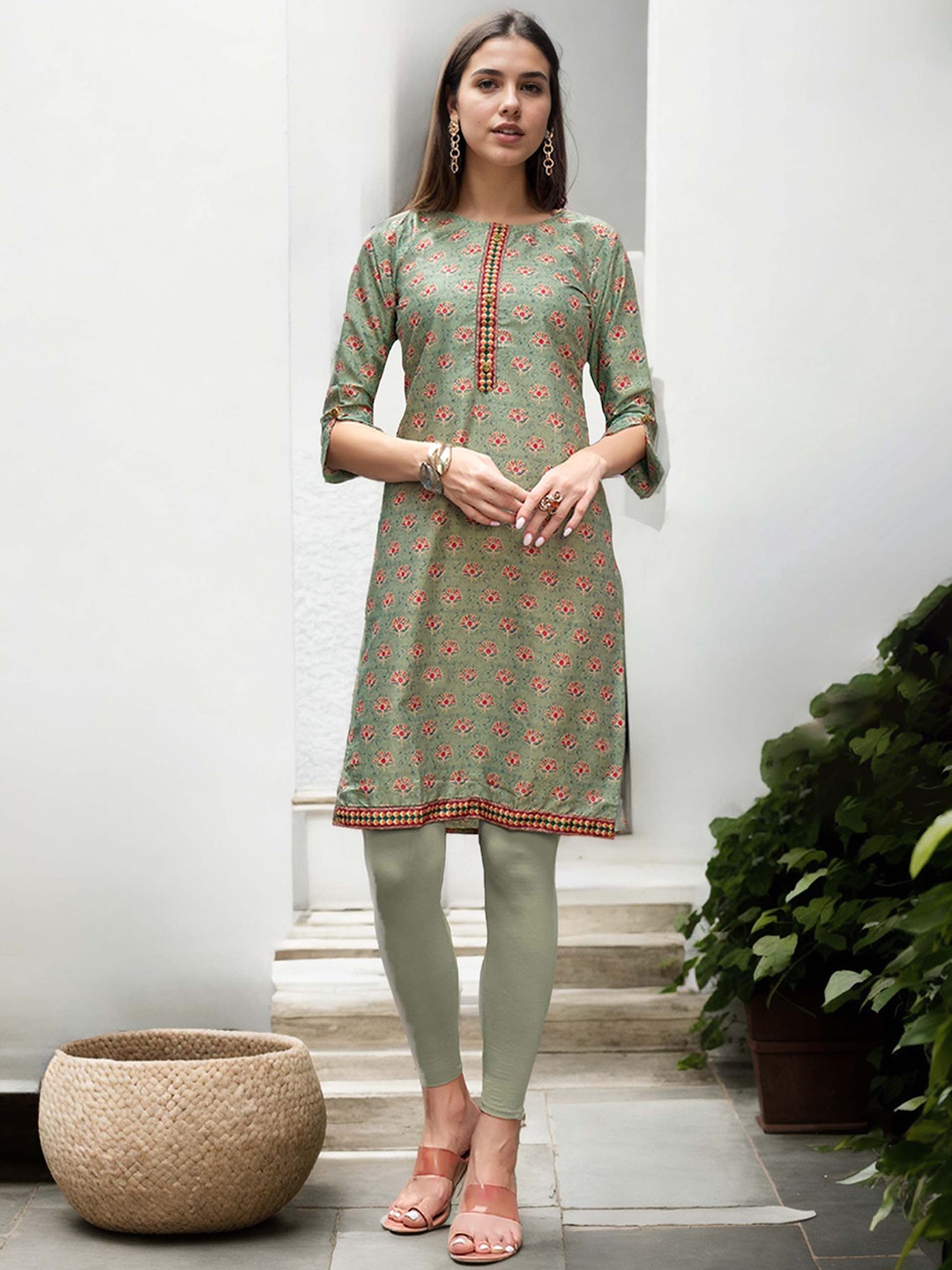 

Anouk Rustic Women Ethnic Motifs Printed Kurta, Green