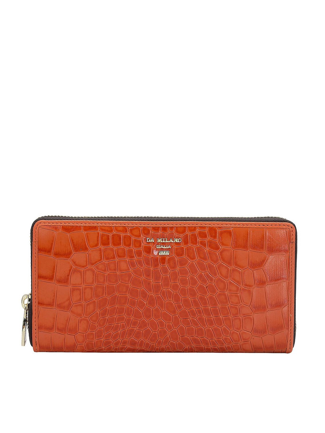

Da Milano Women Textured Leather Zip Around Wallet, Orange