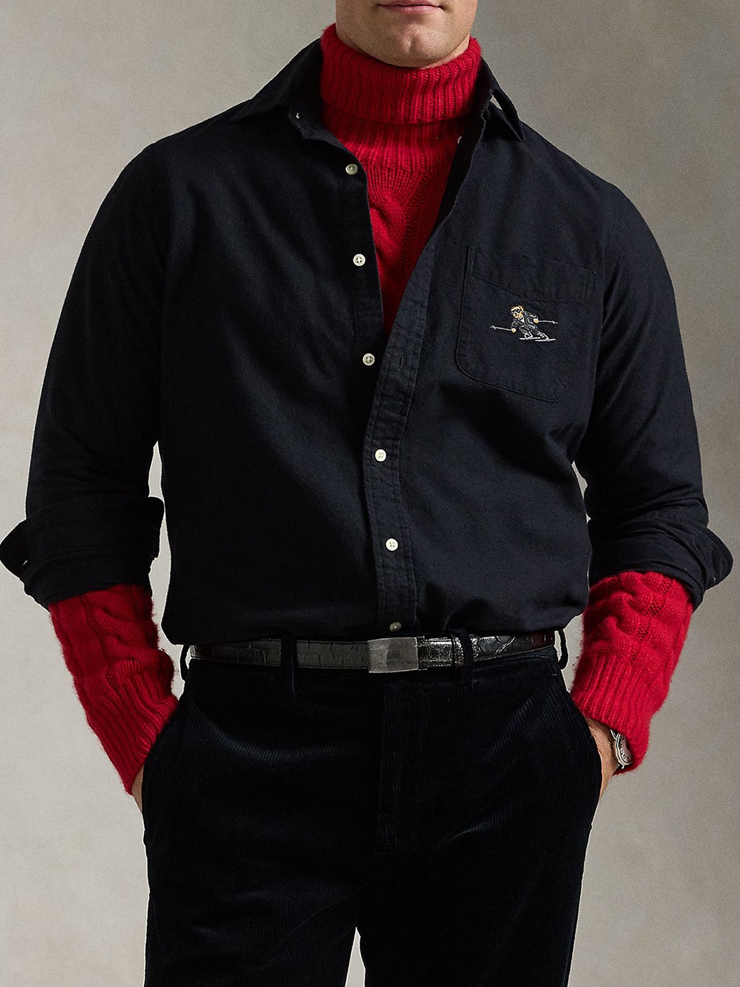 

Polo Ralph Lauren Pure Cotton Classic Fit Polo Bear Printed Oxford Shirt, Black
