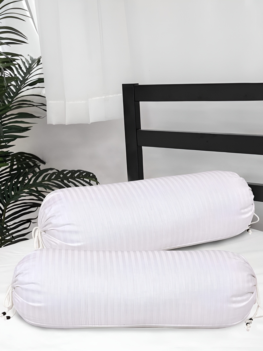 

MFD HOME FURNISHING Set Of 2 White Cotton Bolster Covers