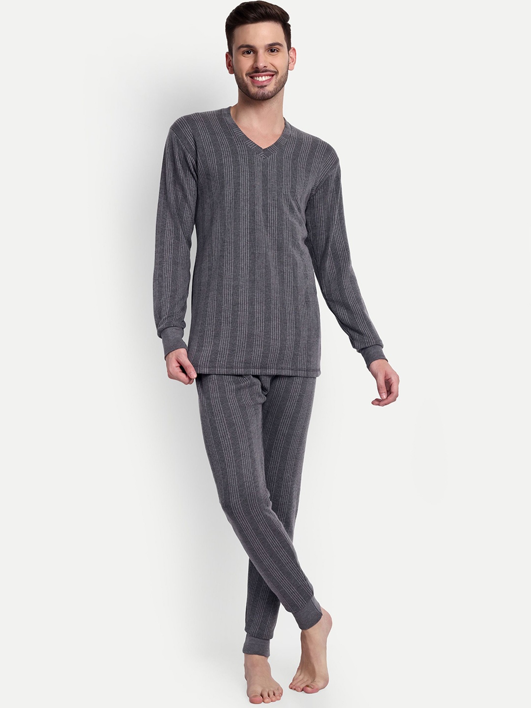 

ZEFFIT Cotton Striped Thermal Set, Charcoal