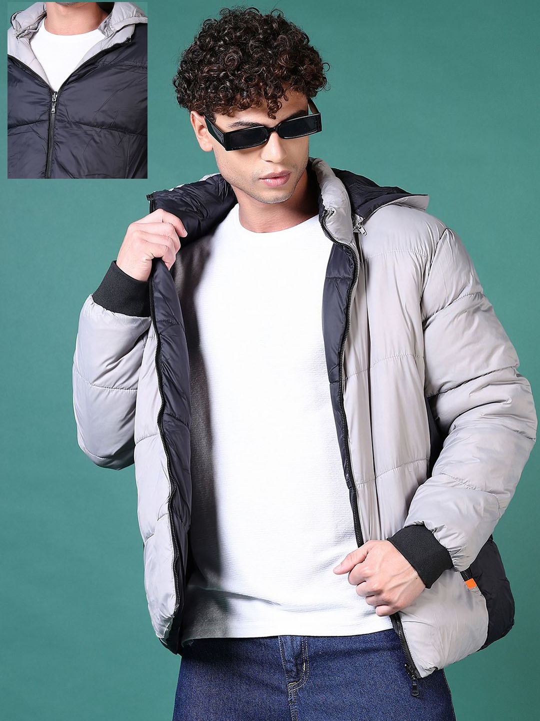 

V-Mart Men Camouflage Colourblocked Puffer Jacket, Grey