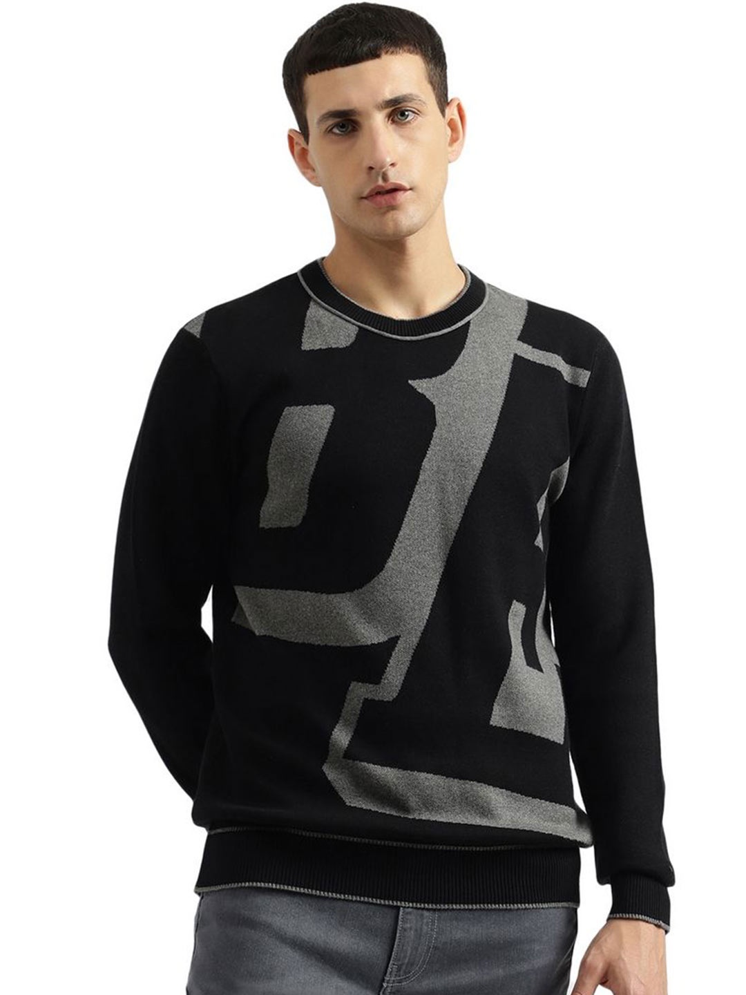 

United Colors of Benetton Men Printed Pullover, Black
