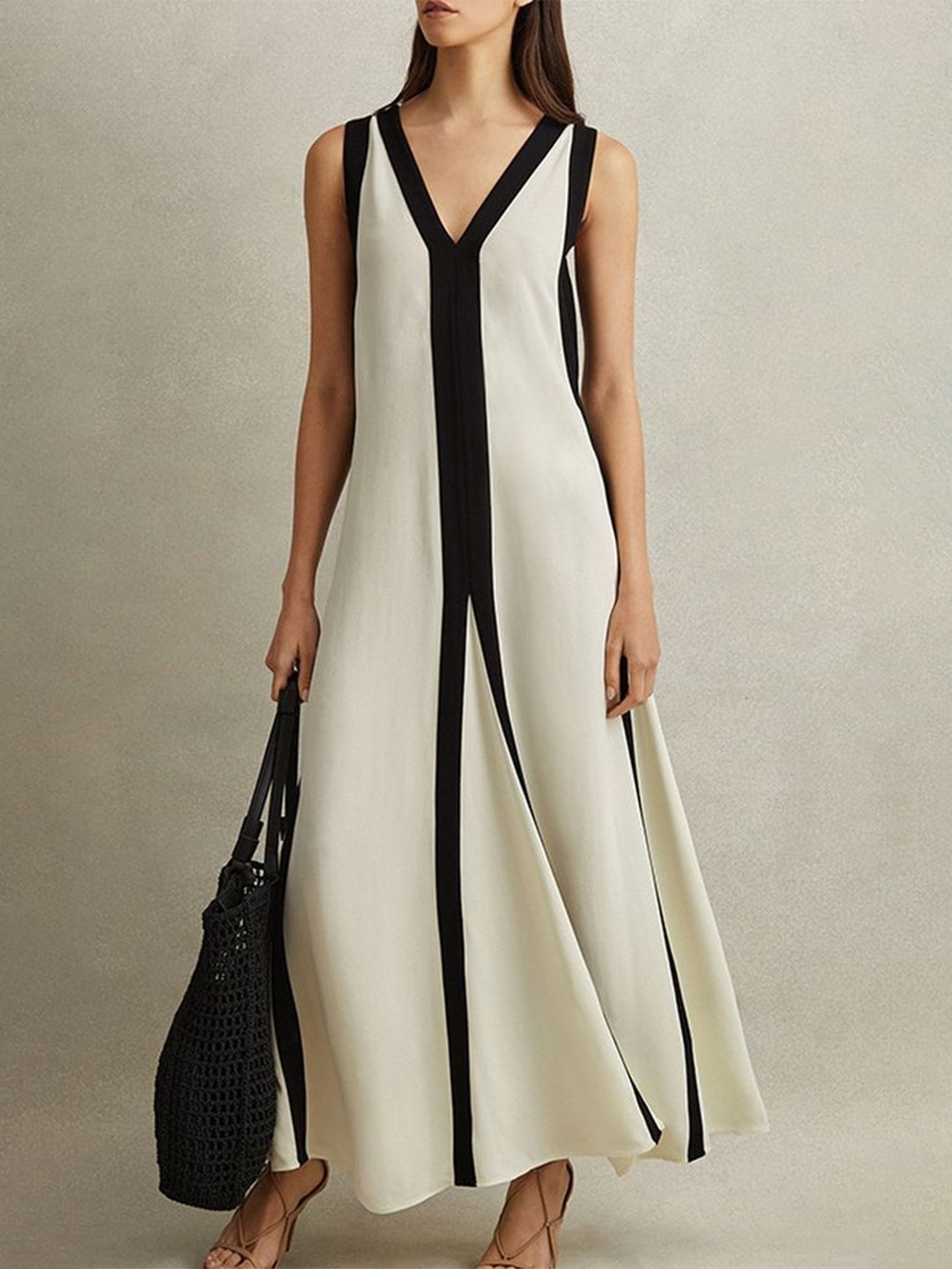 

LULU & SKY Women A-Line V-Neck Maxi Dress, White