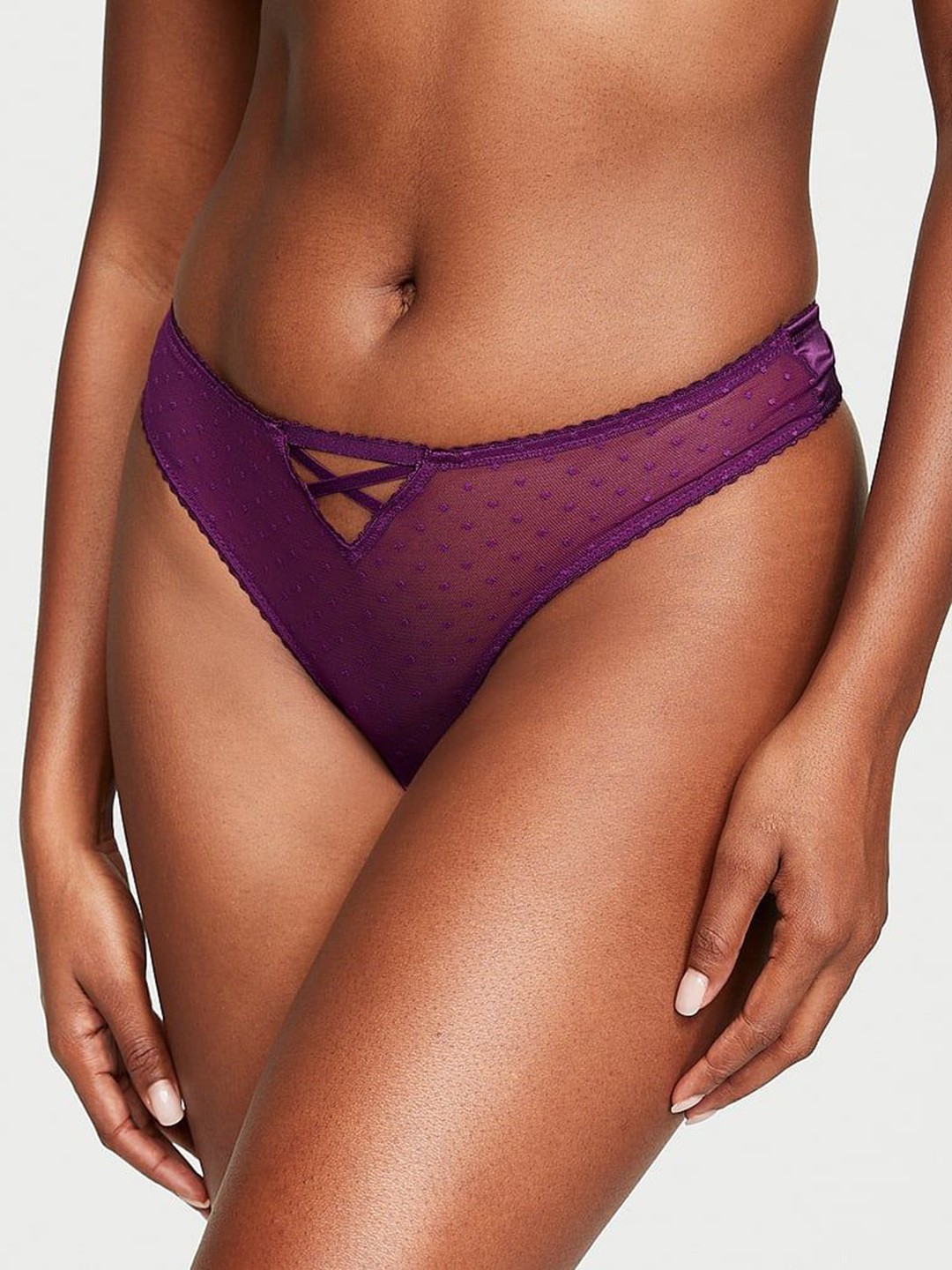 

Victoria's Secret Crotchless Lace Up Bow-Back Thong Panty 1123041527P0, Purple