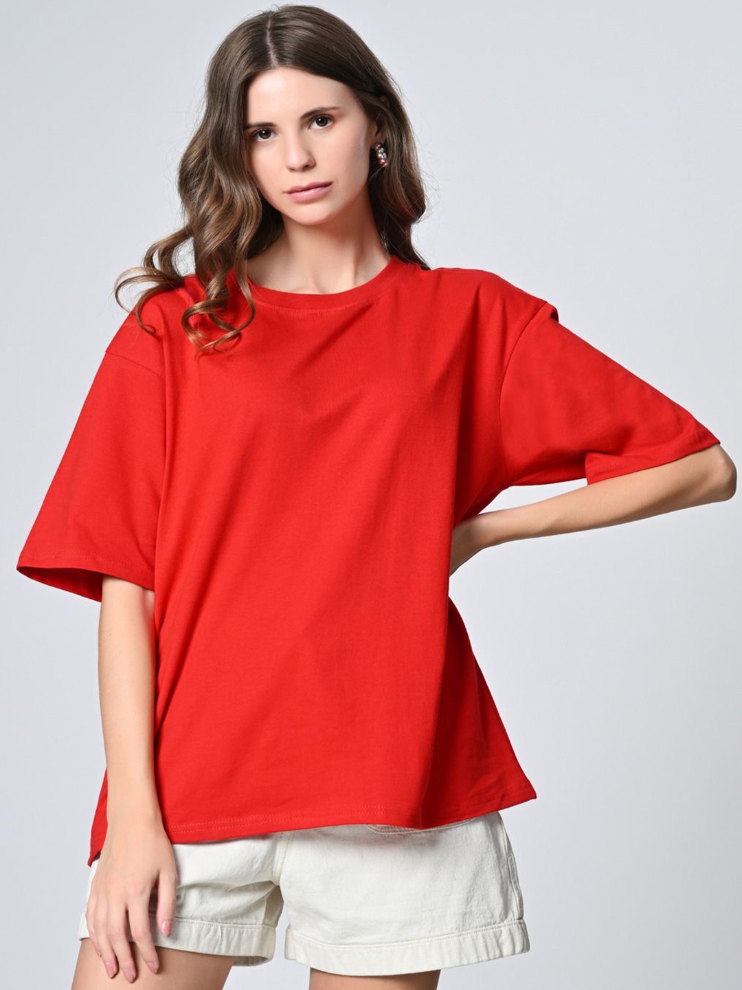 

OWL MINK Women Polo Collar Pockets T-shirt, Red