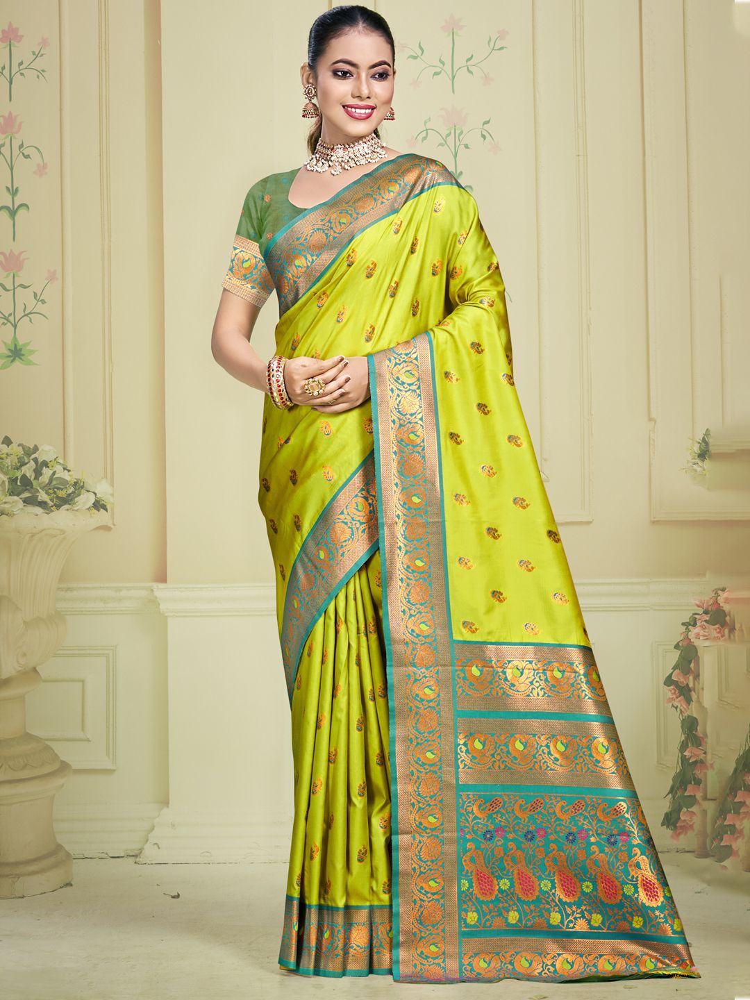 

SANGAM PRINTS Woven Design Zari Silk Blend Tussar Saree, Sea green