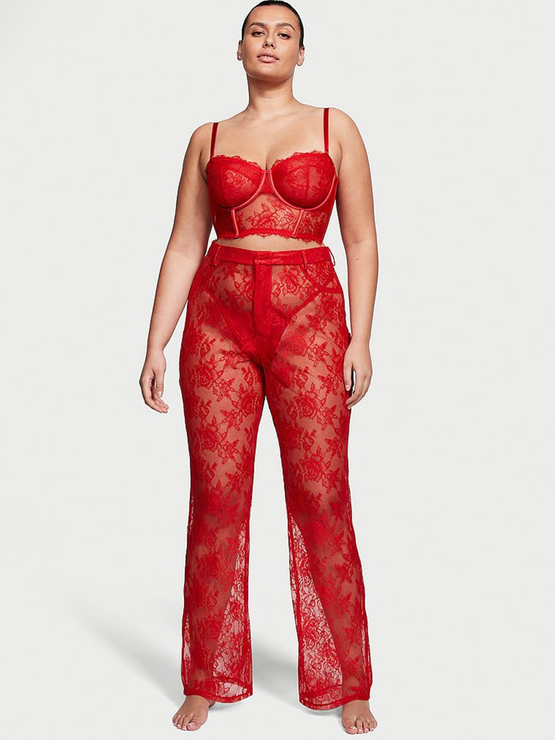 

Victoria's Secret Self Design Sheer Swim Trouser, Red