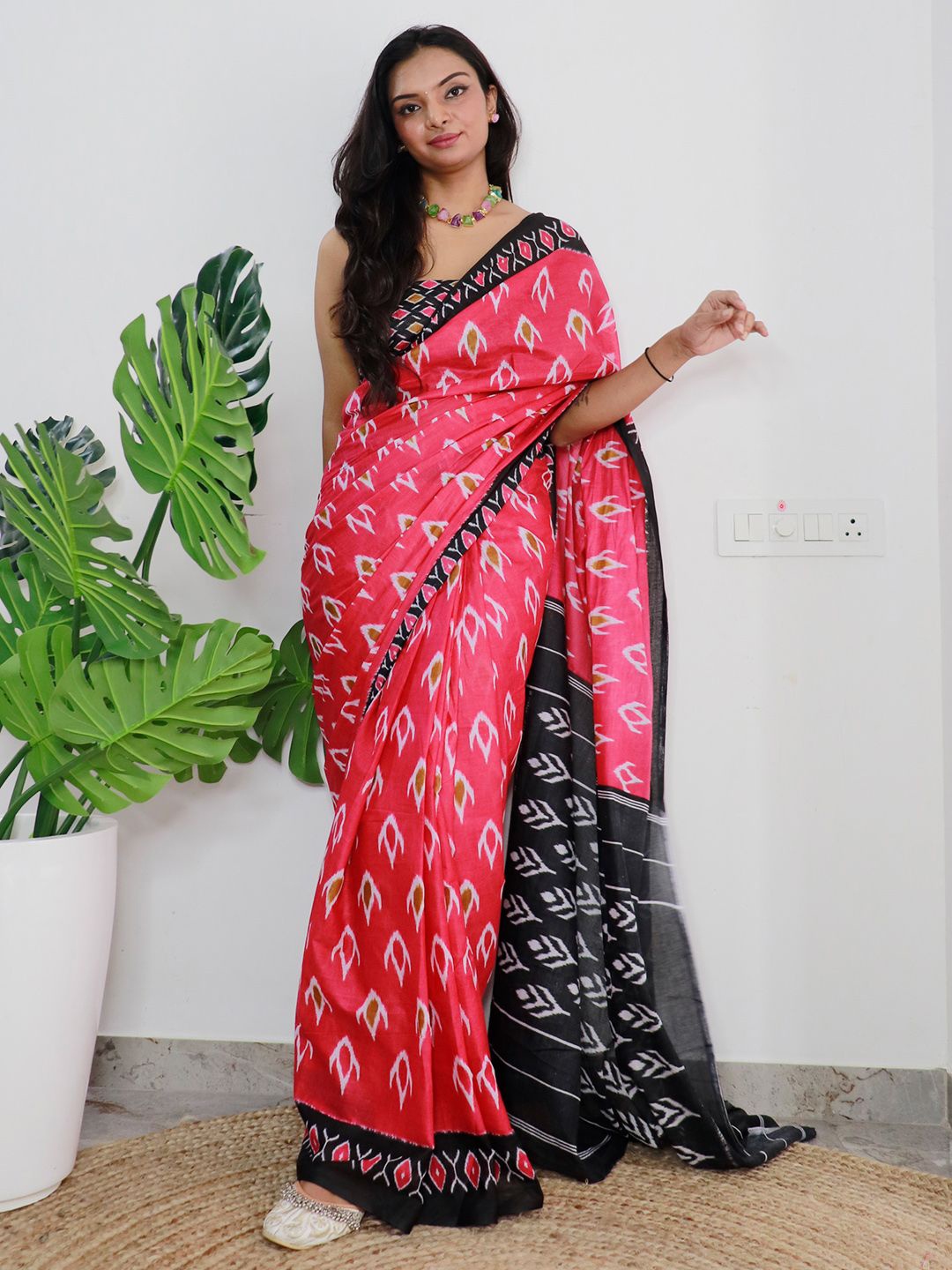 

Saree mall Designer Ikat Sarees, Pink