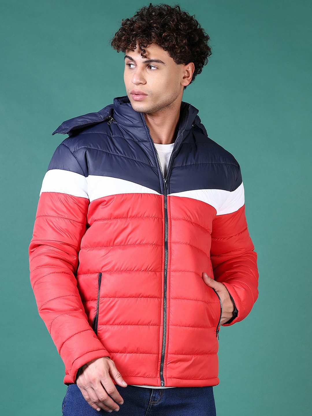 

V-Mart Men Colourblocked Puffer Jacket, Red