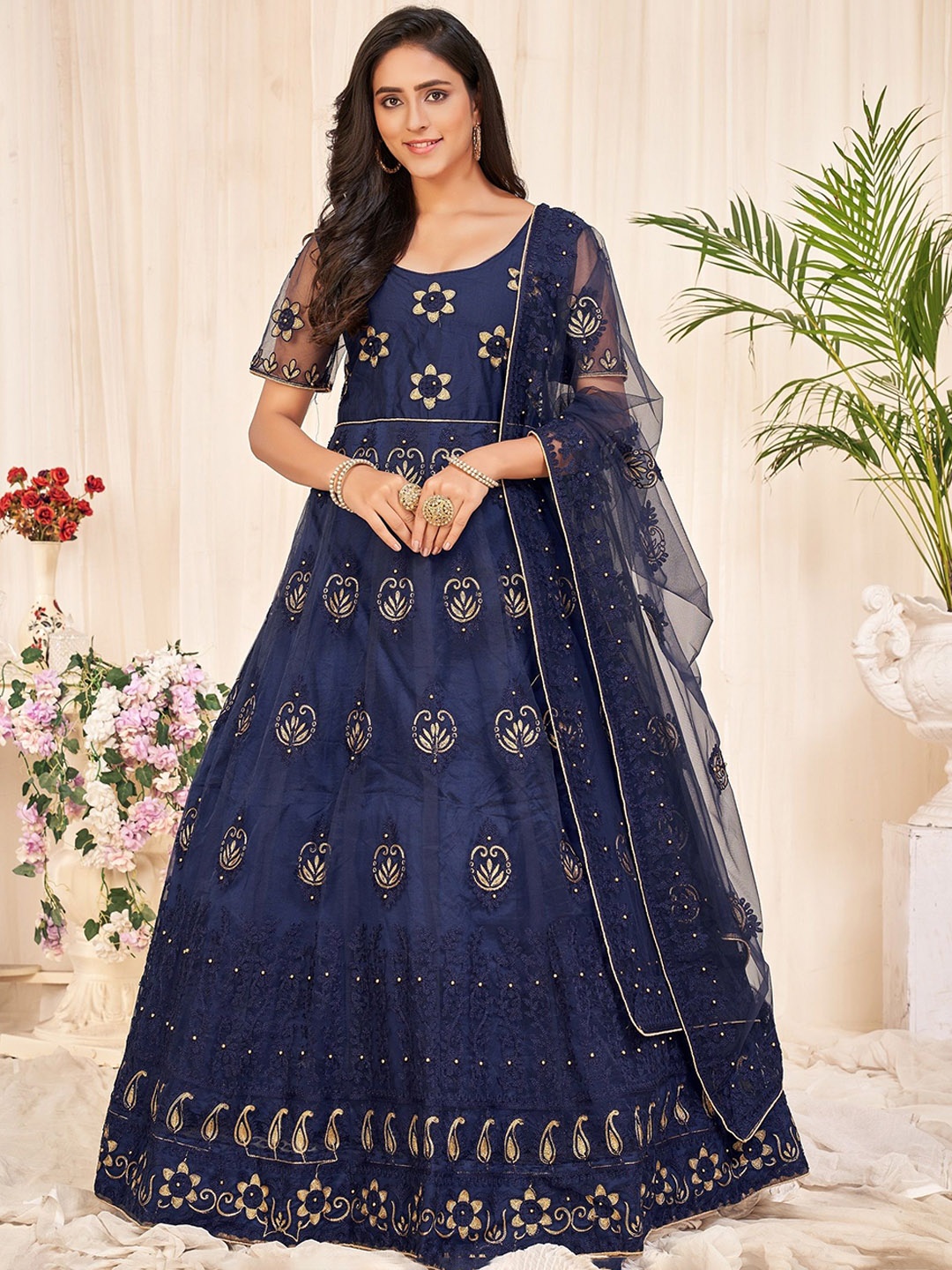 

Warthy Ent Embroidered Semi-Stitched Dress Material, Blue