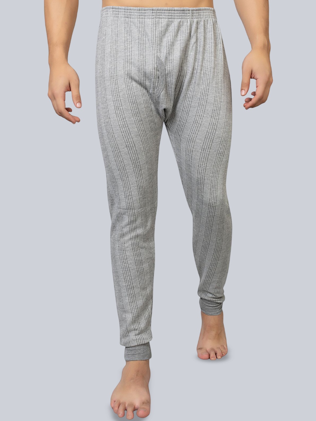 

ZEFFIT Men Striped Mid-Rise Pure Cotton Thermal Bottom, Grey