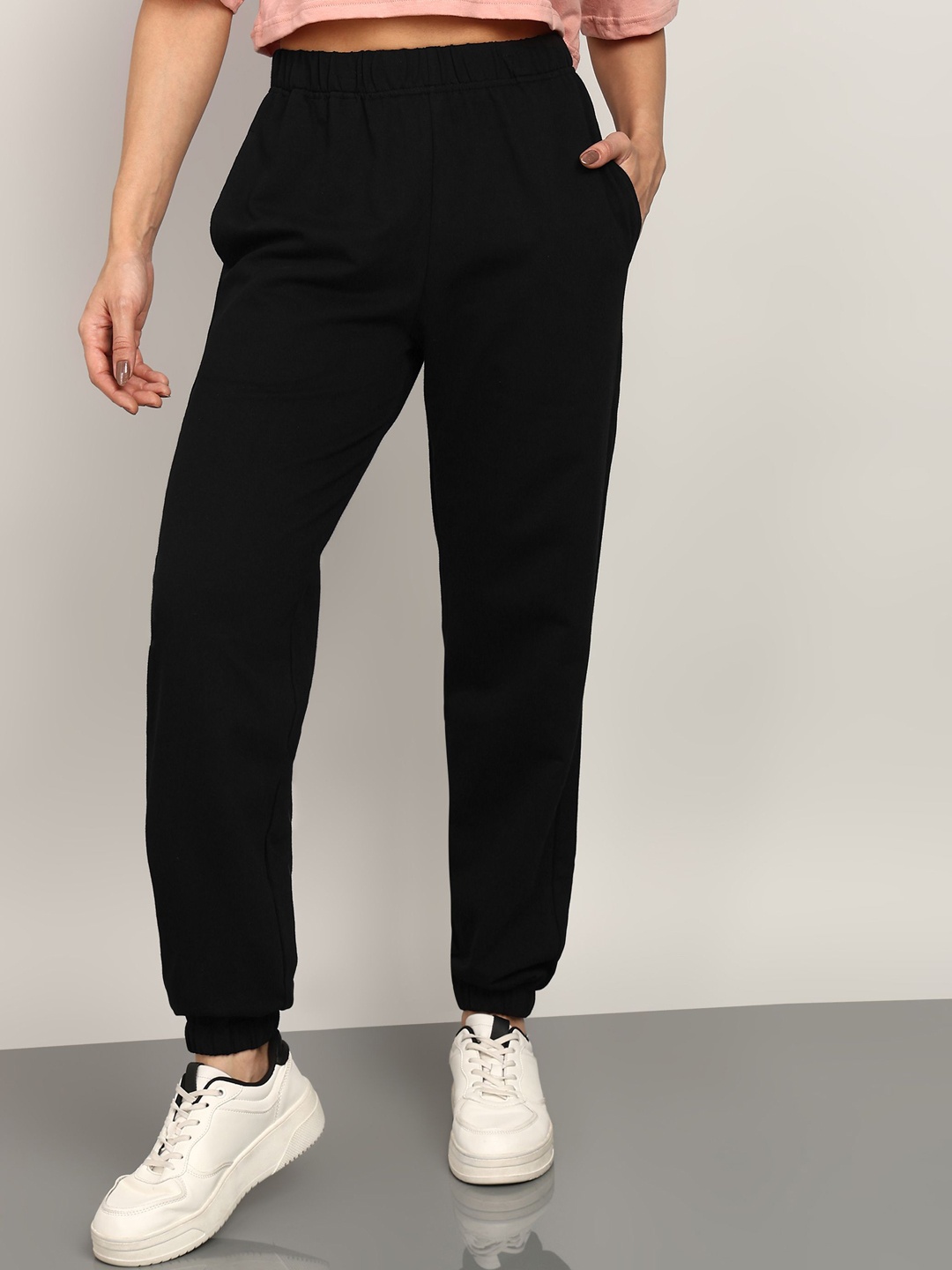 

Rock Paper Scissors Women Pure Cotton Relaxed-Fit Mid-Rise Joggers, Black