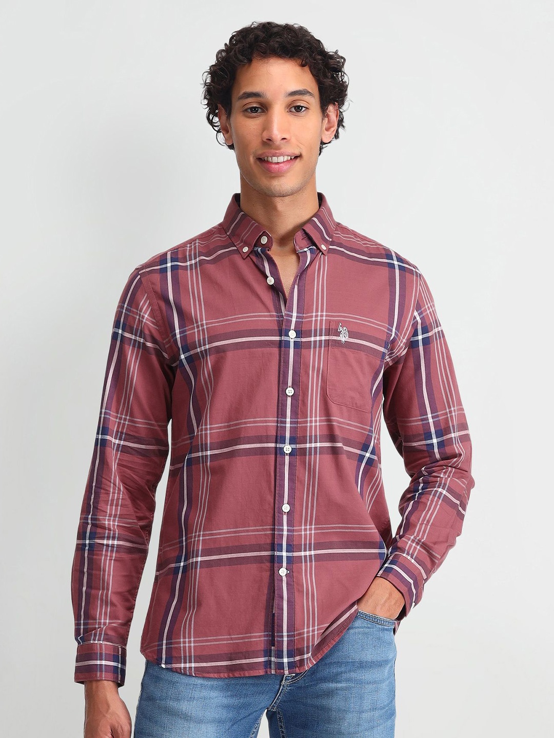 

U.S. Polo Assn. Denim Co. Men Smart Slim Fit Opaque Checked Casual Shirt, Red