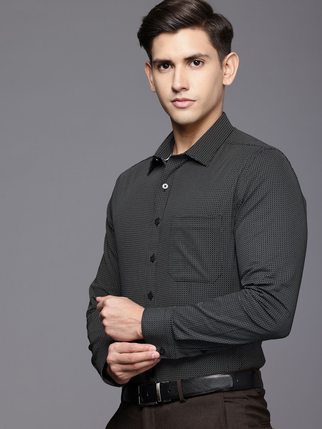 

Louis Philippe Pure Cotton Slim Fit Printed Formal Shirt, Grey