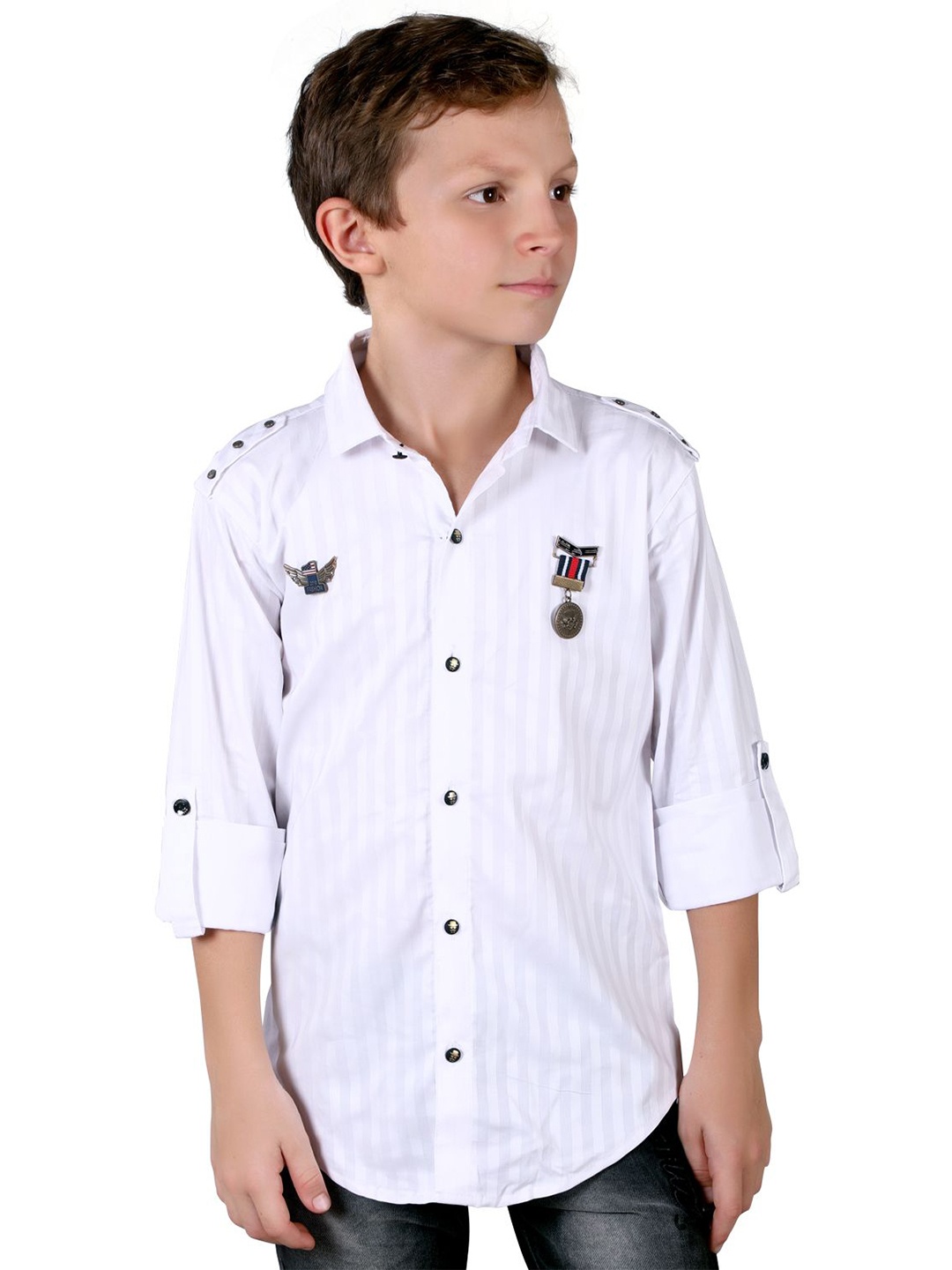 

MashUp Boys Classic Opaque Striped Casual Shirt, White