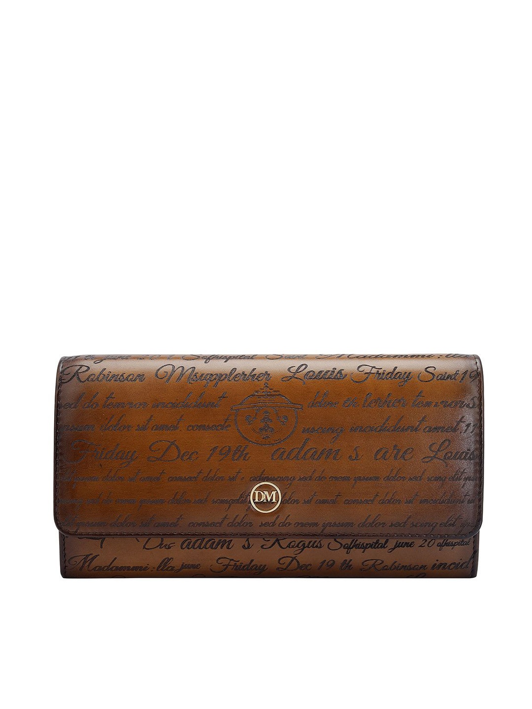 

Da Milano Women Typography Textured Leather Envelope, Brown