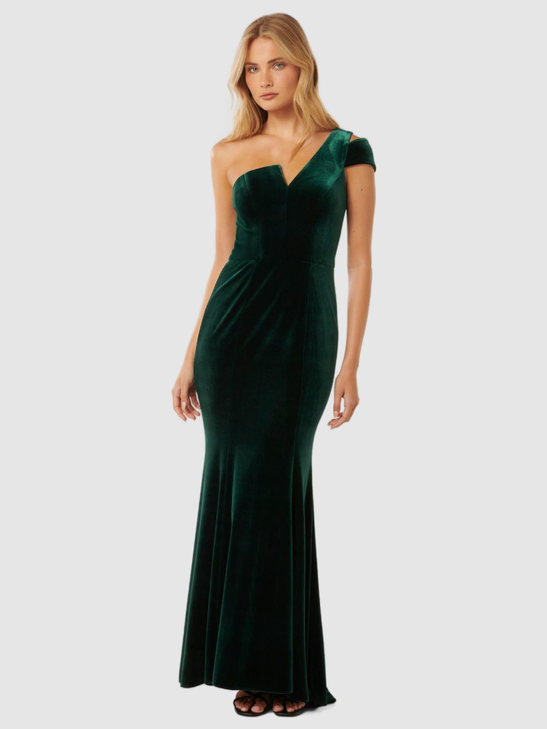 

Forever New One Shoulder Velvet Maxi Dress, Green