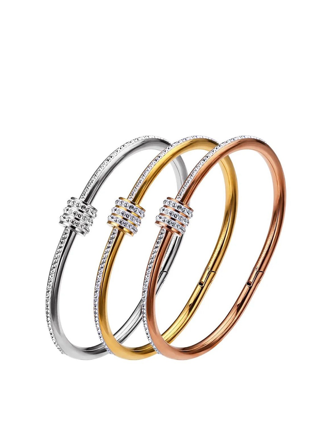 

MEENAZ Women 3 American Diamond Antique Gold-Plated Bangle-Style Bracelet