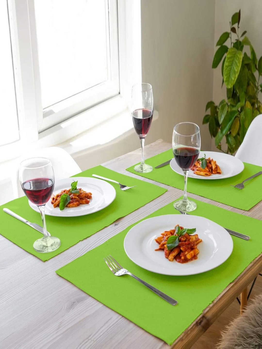 

Lushomes Green 6 Pieces Ribbed Pure Cotton Table Placemats
