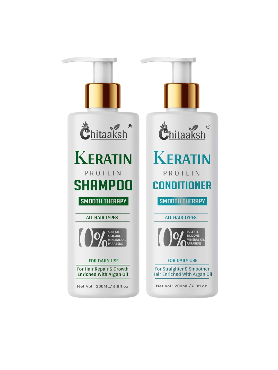

Chitaaksh Set Of 2 Keratin Protein Shampoo & Conditioner - 200 ml Each, White