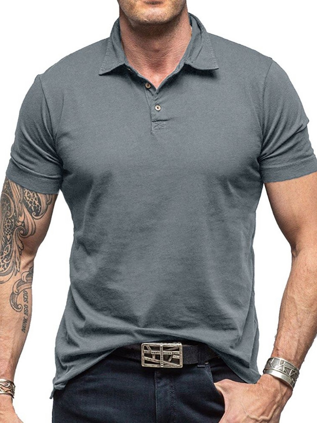 

StyleCast x Revolte Men Solid Polo Collar Cotton T-shirt, Grey